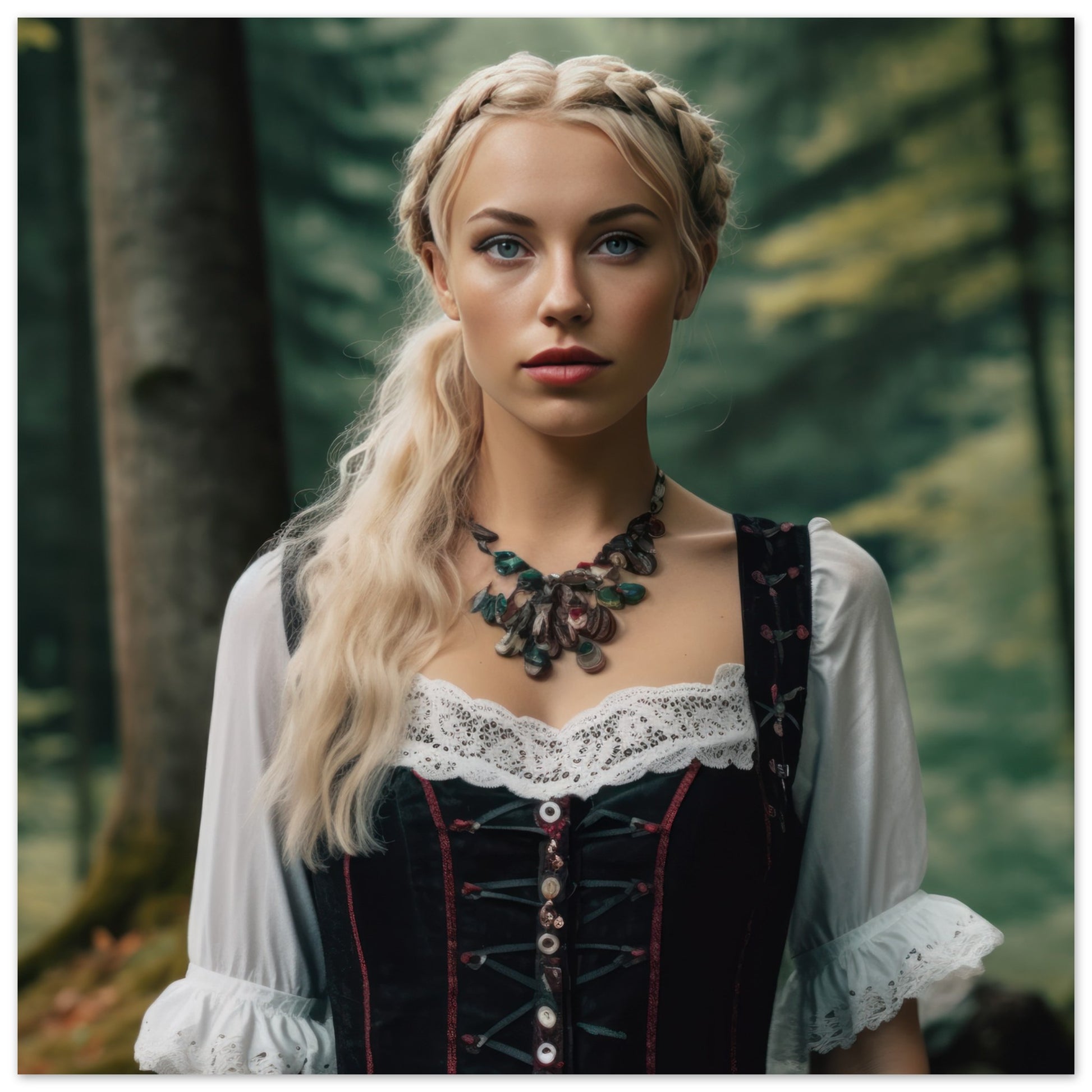 Frau in bayerischen Dirndl im Wald