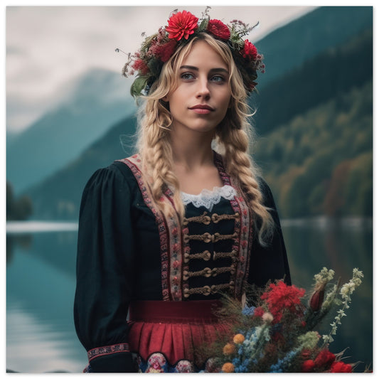 Bayrische Frau in Dirndl am See